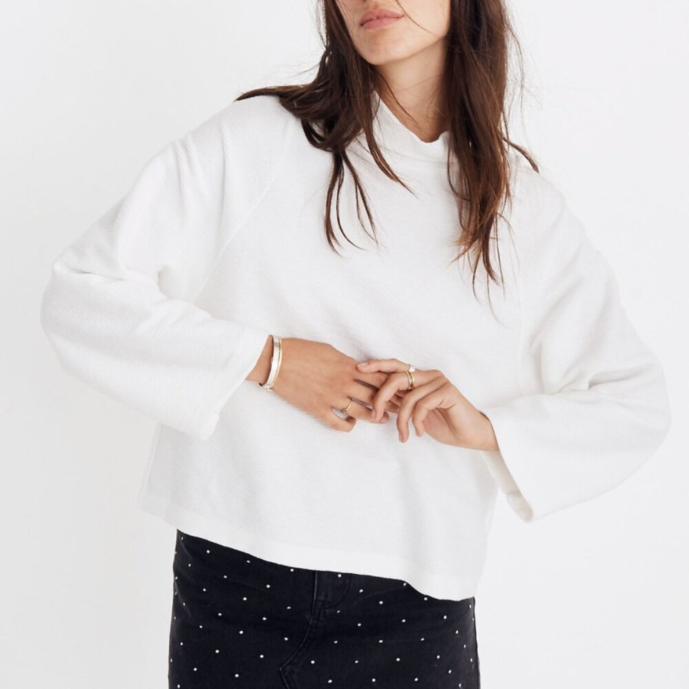 Madewell Texture & Thread Long-Sleeve Mockneck Top in Bright Ivory - 100% Cotton